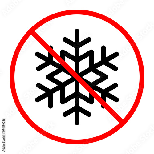Red round prohibition sign with black snowflake