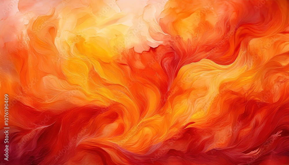 Obraz premium Flowing Abstract Flames and Whirling Sunburst in Fiery Orange and Gold Hues. Energy, Passion, and Movement in Fluid Swirling Patterns. Perfect for Art, Design, and Conceptual Inspiration