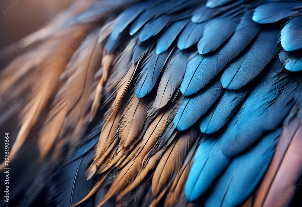 Fototapeta premium background blue plumage feathers colored tint texture wings copy rainbow space scaly