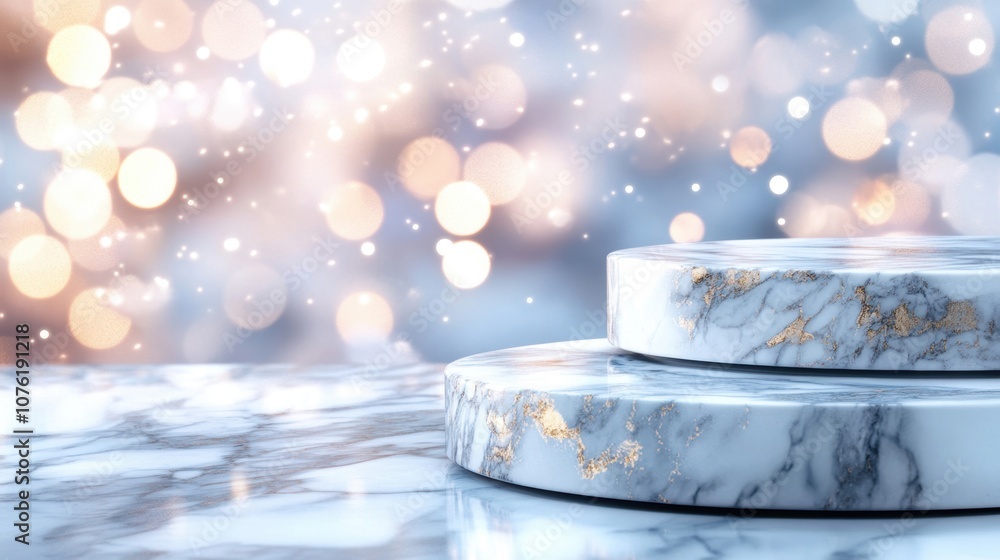 A stunning marble table with delicate golden veining, softly illuminated by shimmering bokeh lights in a captivating indoor space A stunning marble table with delicate golden veining, softly illuminated by shimmering bokeh lights in a captivating indoor space