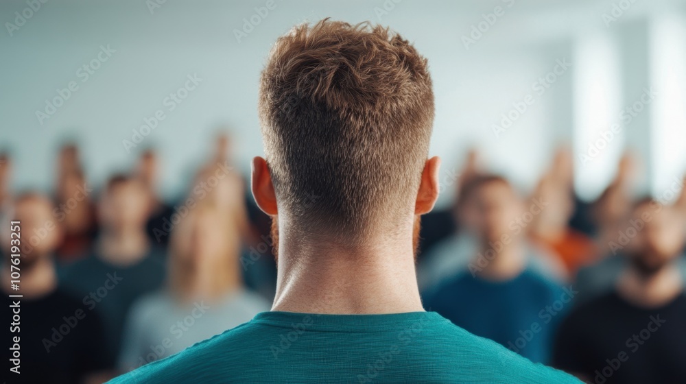 A man guides a group of people in a gym setting, focusing on fitness and motivation to inspire active participation A man guides a group of people in a gym setting, focusing on fitness and motivation to inspire active participation