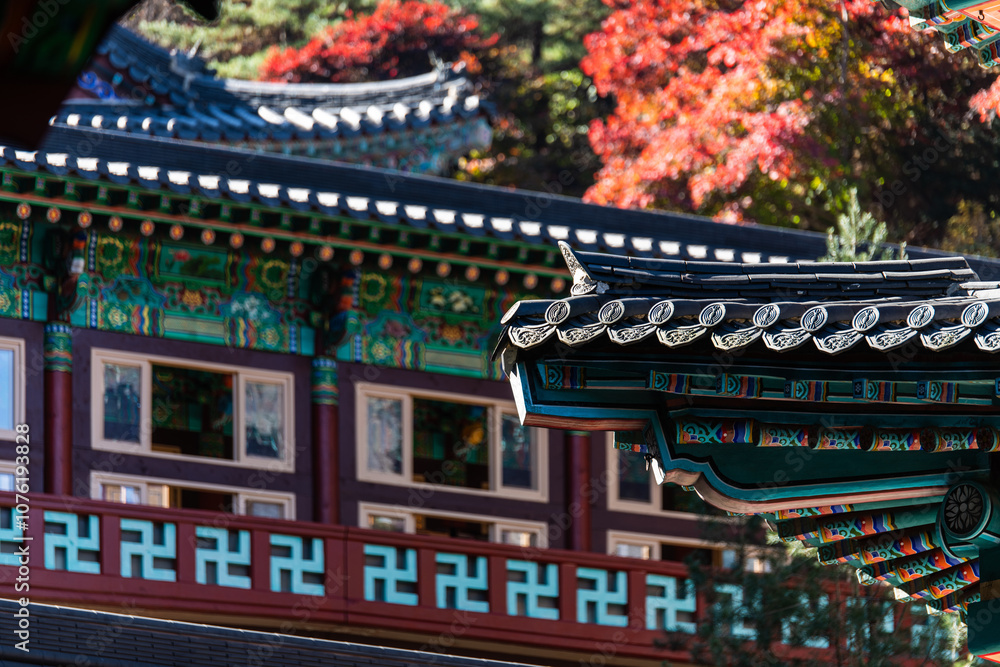 The exterior of the Buddhist temple building The exterior of the Buddhist temple building
