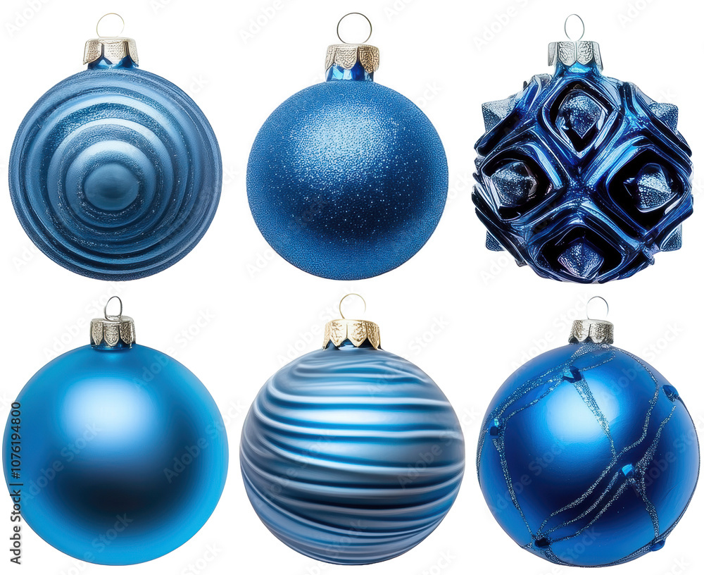 Collection, set of matte and glossy blue christmas balls isolated on transparent background Collection, set of matte and glossy blue christmas balls isolated on transparent background