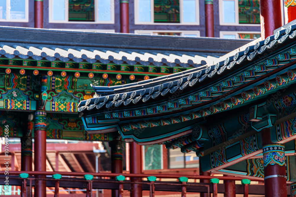 The exterior of the Buddhist temple building The exterior of the Buddhist temple building