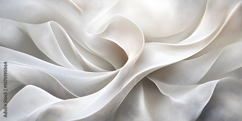 Fototapeta premium Serene Drapery: Abstract image of elegant, flowing fabric in shades of off-white and grey, creating a soft, luxurious mood. Perfect for backgrounds, fashion, and design projects. 