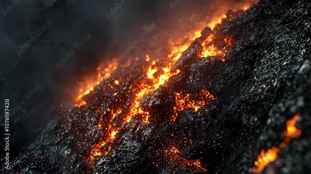 Molten Lava Flowing Down a Volcano, Eruption, Hot, Fire, Red Hot, Magma Molten Lava Flowing Down a Volcano, Eruption, Hot, Fire, Red Hot, Magma