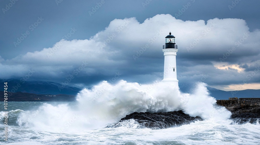 Dramatic Lighthouse Scene on a Cliffside Coastline Dramatic Lighthouse Scene on a Cliffside Coastline