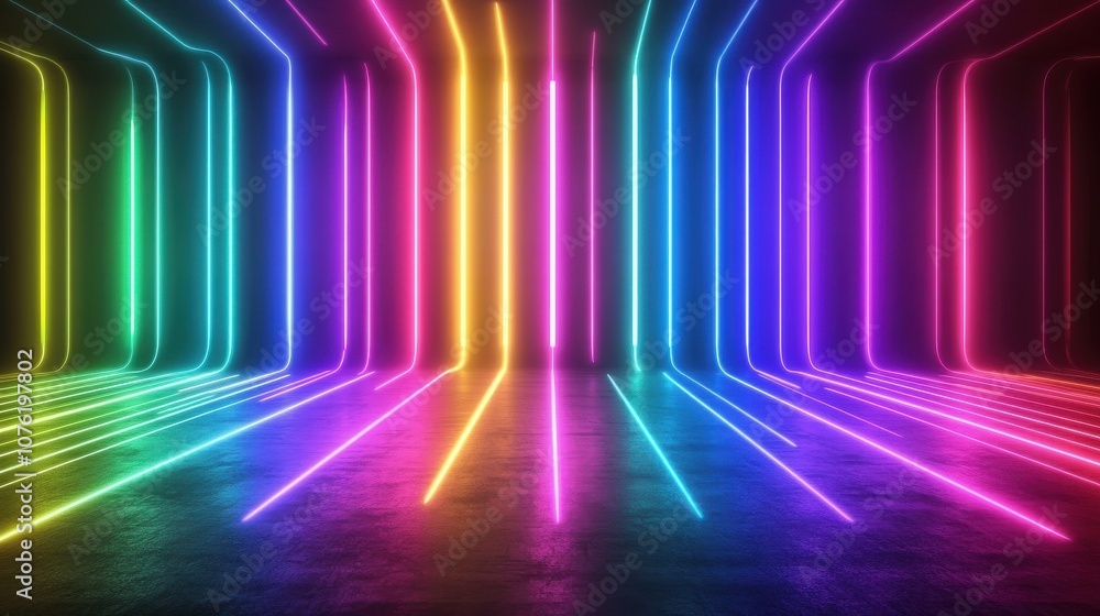 Vibrant neon lights create a colorful backdrop in a modern artistic setting. Vibrant neon lights create a colorful backdrop in a modern artistic setting.