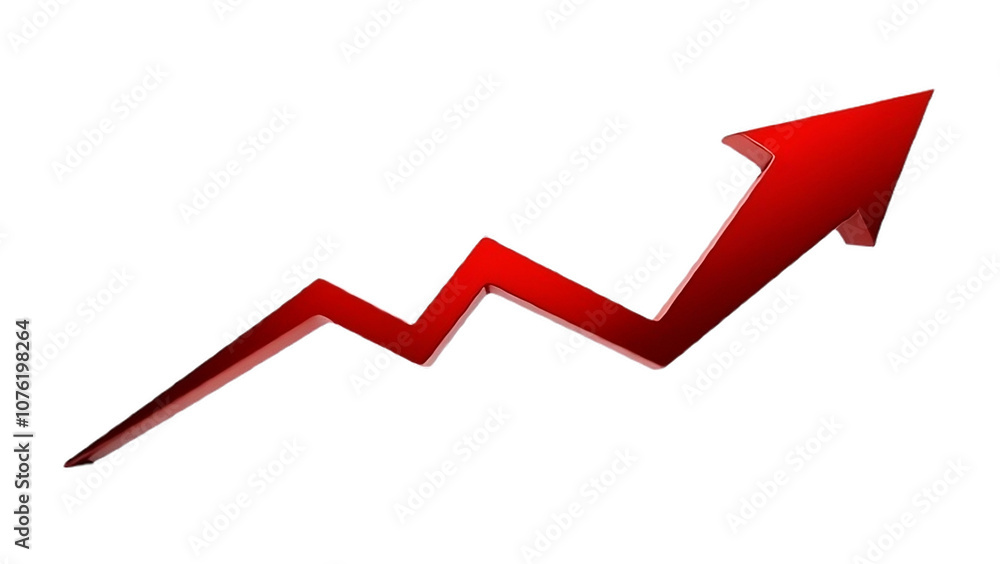 Red upward arrow graph showing rising trend, cut out Red upward arrow graph showing rising trend, cut out