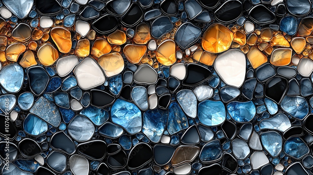 Fototapeta premium Vibrant mosaic of multicolored gemstone pebbles in abstract art design