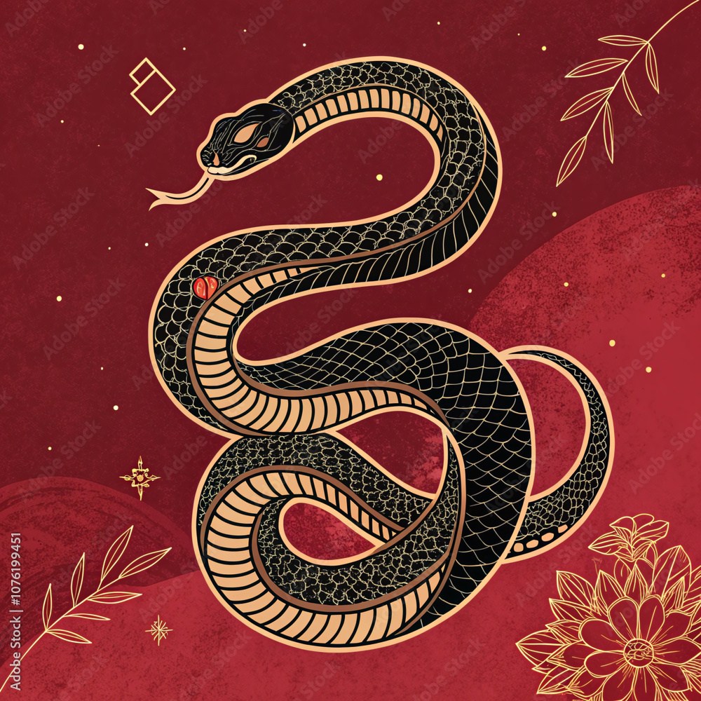 Obraz premium Golden Snake: 3D Render on Ornate Background