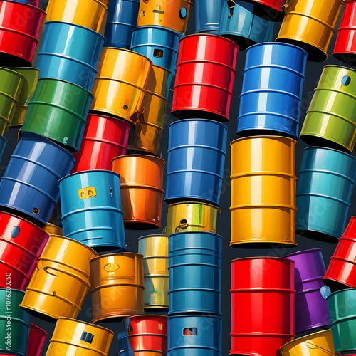 Colorful metal oil barrels, cut out