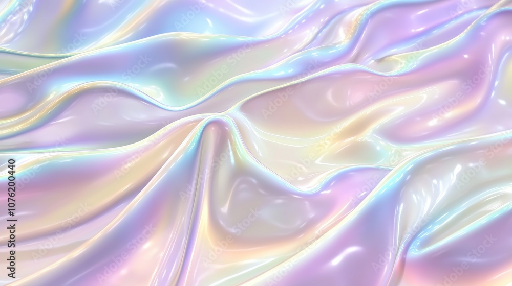 Fototapeta premium A mesmerizing iridescent fabric rippling gently, showcasing soft pastel colors in a tranquil and dreamy aesthetic.