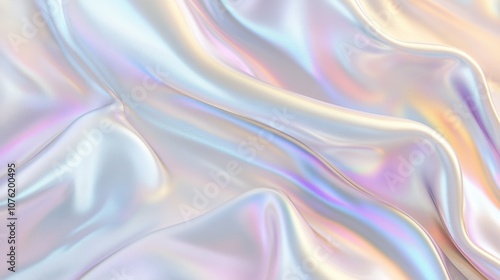 Close-up of shimmering pastel iridescent fabric, creating a soft, flowing texture with a dreamy vibe.