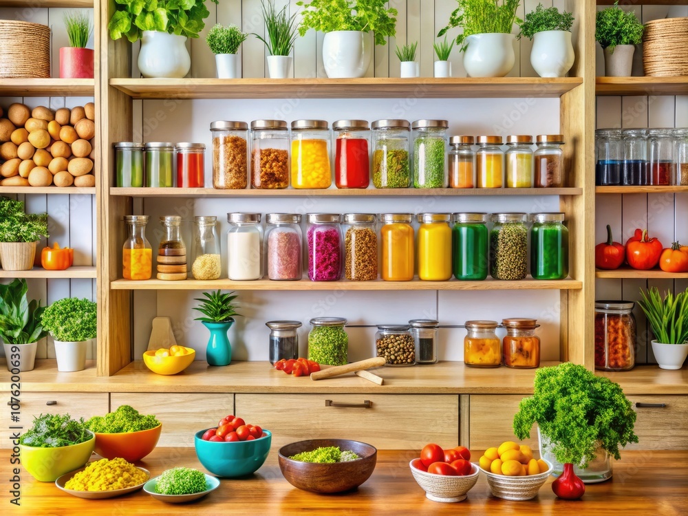 Stylish and Practical Storage Solutions in a Modern Kitchen - Innovative Design, Organization, and Food Photography Stylish and Practical Storage Solutions in a Modern Kitchen - Innovative Design, Organization, and Food Photography