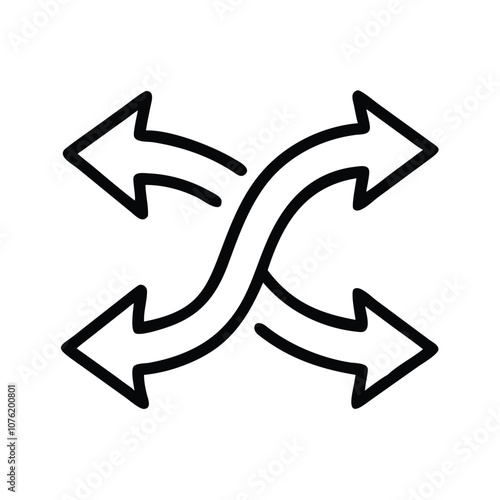 Crisscross arrows vector icon illustration, Vector icon of two intersecting curved arrows, representing direction change, shuffle, and random movement.
