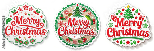 Christmas Sticker Set with Decorative Merry Christmas Text photo