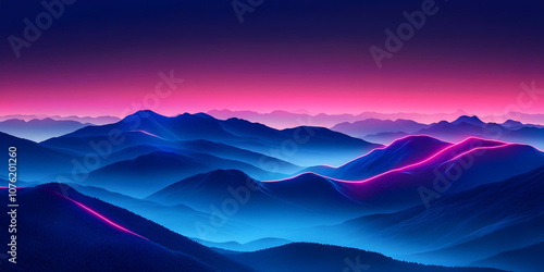 Neon Mountain Range at Sunset 