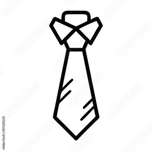 Simple necktie icon vector illustration, Minimalist black and white vector icon of a necktie, representing business attire, professionalism, and formal clothing.
