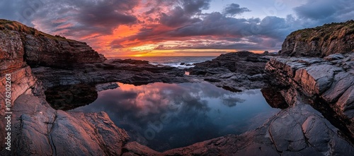 Stunning Sunset Reflection in Coastal Rock Pool