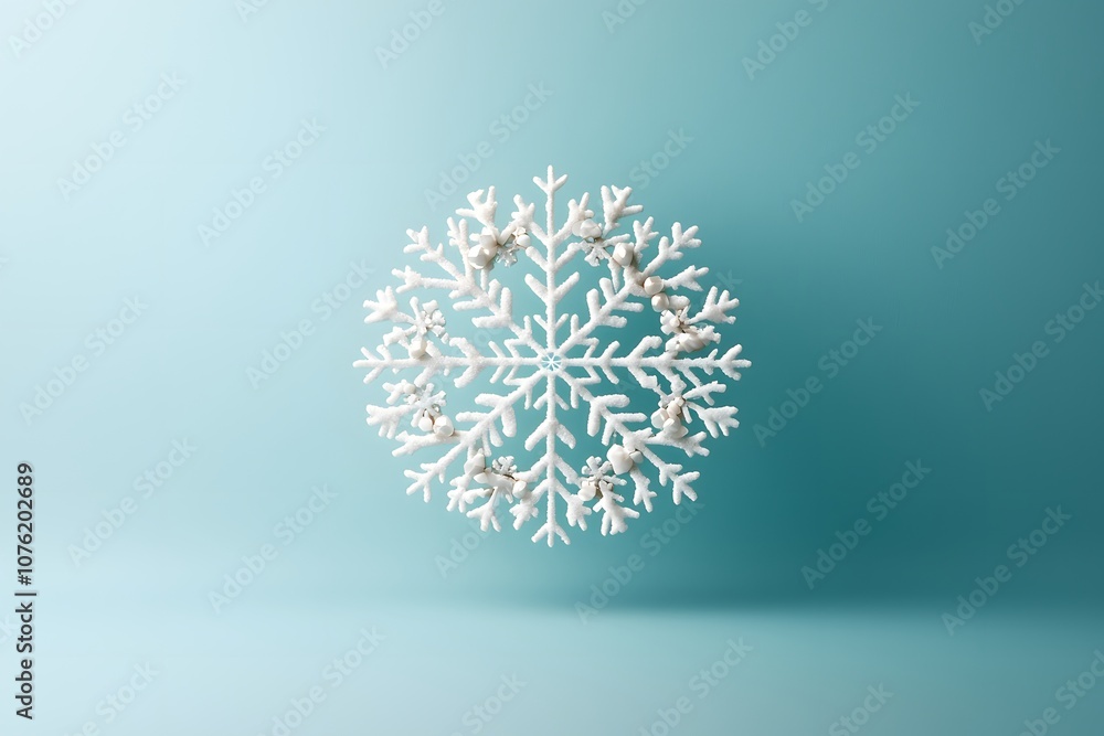 Delicate Snowflake Decoration Against a Soft Blue Background Evoking Winter Season Elegance and Tranquility for Holiday-themed Projects Delicate Snowflake Decoration Against a Soft Blue Background Evoking Winter Season Elegance and Tranquility for Holiday-themed Projects
