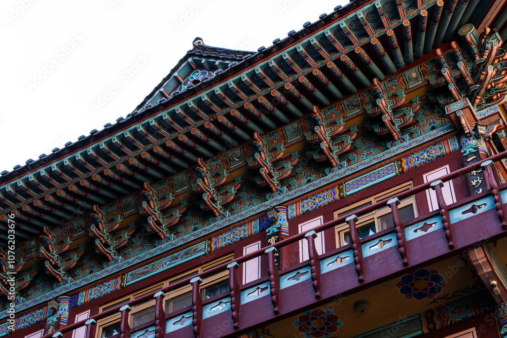 low-angle view of the Buddhist temple buildings low-angle view of the Buddhist temple buildings