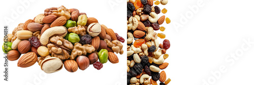 Set of a Mixed nuts and dried fruits  , Isolated on transparent background.