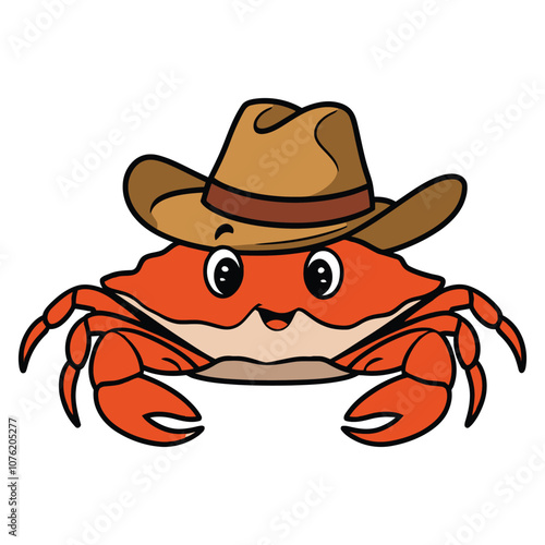 Cowboy Crab with Hat Cartoon Illustration photo