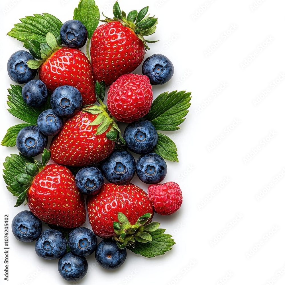 A photostock of fresh strawberries and blueberries scattered together, ideal for fruit or healthy eating themes, isolated on transparent PNG background, High Quality A photostock of fresh strawberries and blueberries scattered together, ideal for fruit or healthy eating themes, isolated on transparent PNG background, High Quality