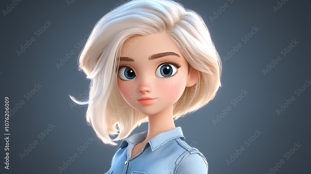 Charming 3D Character Animation of Girl with Short Blonde Hair and Blue Eyes Charming 3D Character Animation of Girl with Short Blonde Hair and Blue Eyes