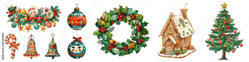 Fototapeta premium Vintage Christmas png cut out element set