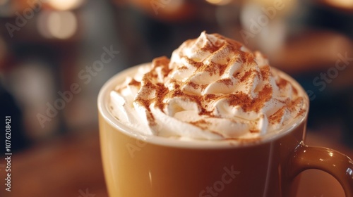 A Close-Up View of a Whipped Cream Topped Coffee Drink