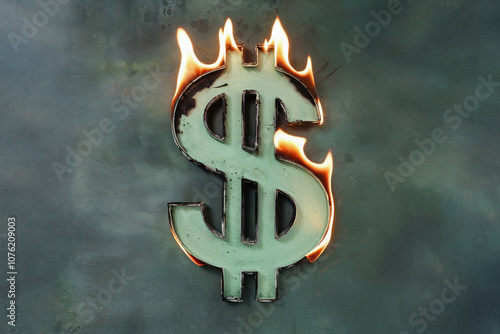 Burning green dollar sign on a green background.