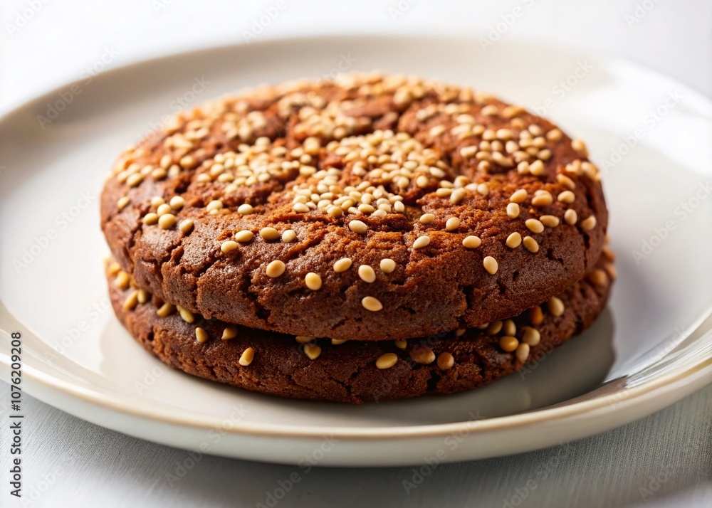 Chocolate sesame cookies, artful plate, rule of thirds composition. Chocolate sesame cookies, artful plate, rule of thirds composition.