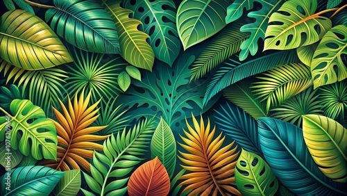 Colorful Tropical Jungle Leaves Poster Design - AI Art Print photo