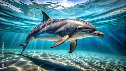 Dolphin Transparent Background AI Photo, Realistic Dolphin, Aquatic Animal, Ocean, Marine Life, Beautiful Dolphin,  Sea Life,  Digital Art,  Photorealistic,  3D Render photo