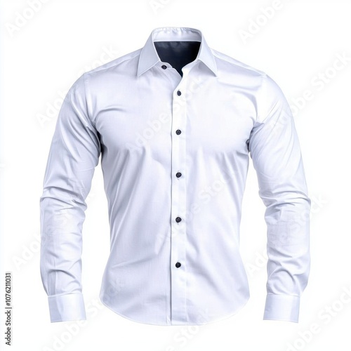 A photostock of a crisp menâ€™s dress shirt with a polished look, ideal for business or fashion themes, isolated on transparent PNG background, High Quality