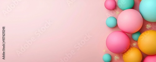 Pastel Colored Balloons on Pink Background.