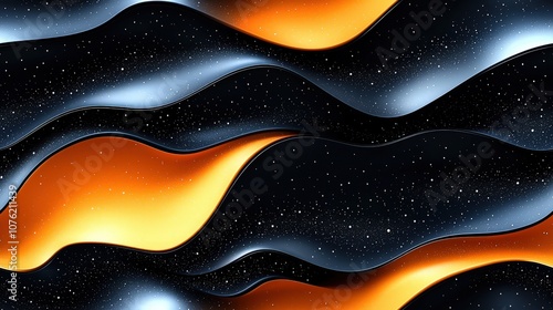 Abstract cosmic waves: vibrant orange and black fluid design with starry elements