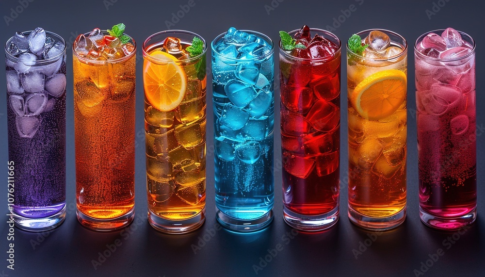 Collection top view of glasses with Soda colorful Collection top view of glasses with Soda colorful