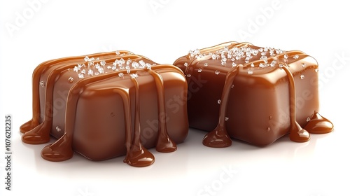 Caramel candies with caramel sauce .isolated on white background