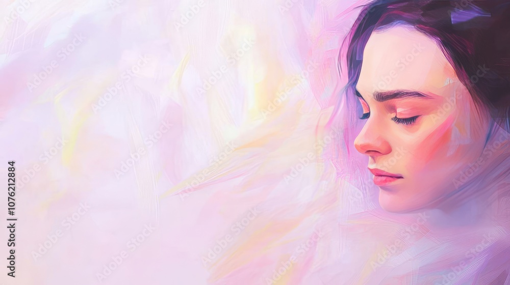 A serene portrait of a woman with soft colors, conveying tranquility and introspection. A serene portrait of a woman with soft colors, conveying tranquility and introspection.