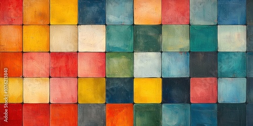 Abstract Colorful Square Pattern with Textured Paint