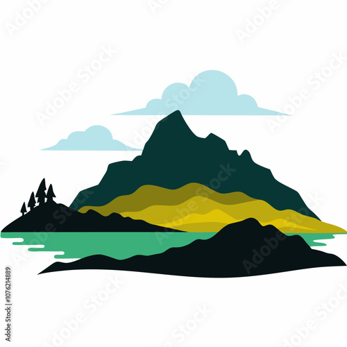 Costal hills silhouette vector illustration on white background