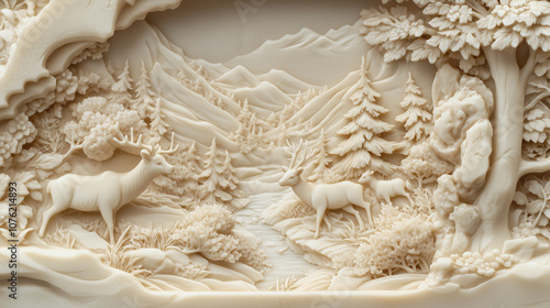 Carved Nature and animal Motifs wall paper