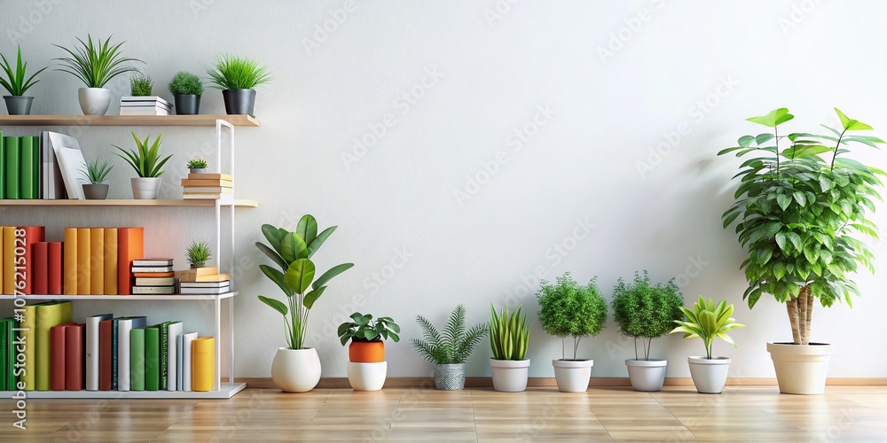 Minimalist Interior Mockup: Plants & Books