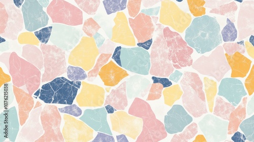 Colorful abstract terrazzo pattern featuring pastel tones in a playful arrangement.