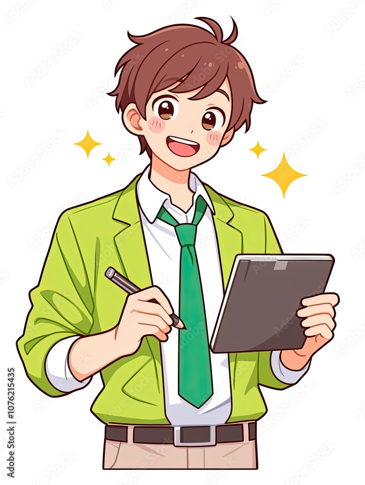 Cute Icon of a Young Man Reading a Book, Simple Flat Style Design with Minimal Lines and Soft Colors on White Background