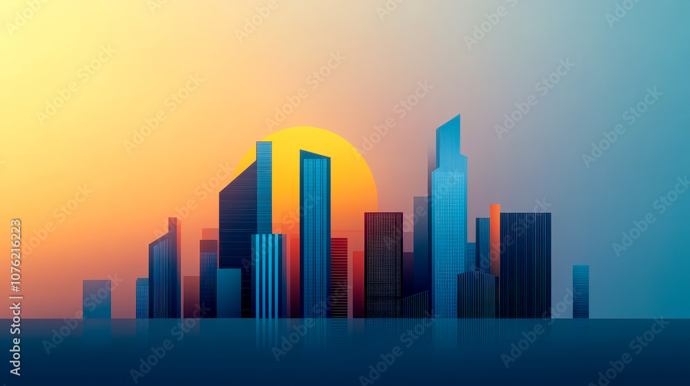 A vibrant skyline silhouette against a colorful sunset, showcasing modern skyscrapers and creating a serene urban atmosphere. A vibrant skyline silhouette against a colorful sunset, showcasing modern skyscrapers and creating a serene urban atmosphere.