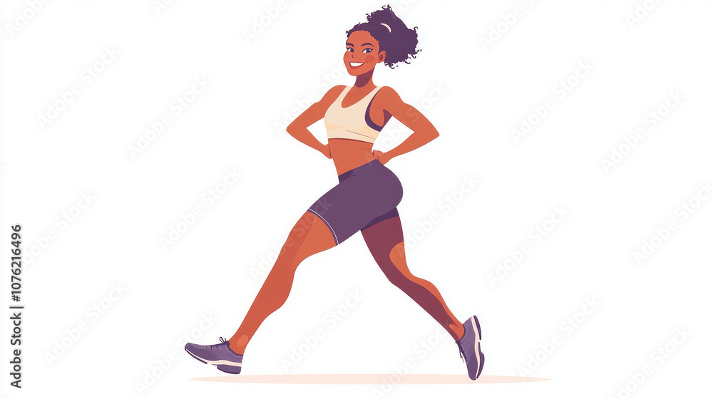 A sporty woman is working out. She's doing leg raises and smiling. She's also running and standing against a white background. A sporty woman is working out. She's doing leg raises and smiling. She's also running and standing against a white background.